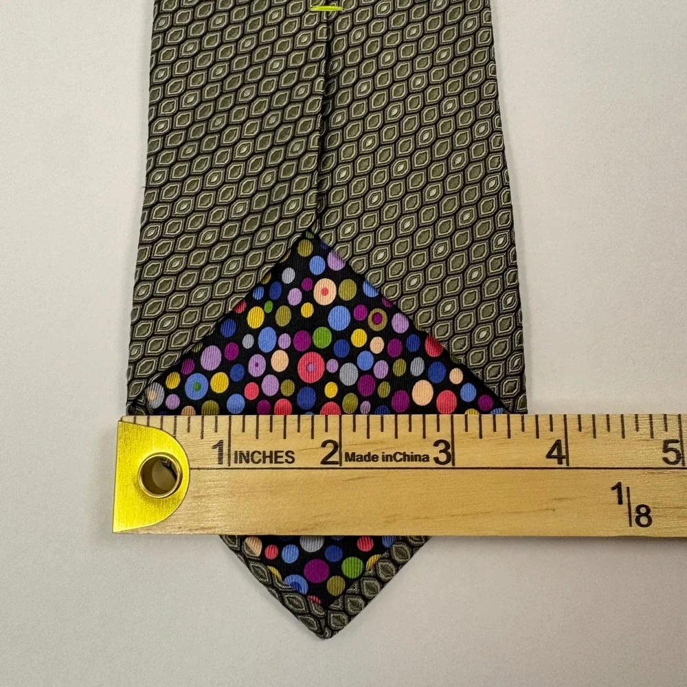 Robert Graham Mens Silk Tie Olive Green Black Geometric Honeycomb Polka Dot
